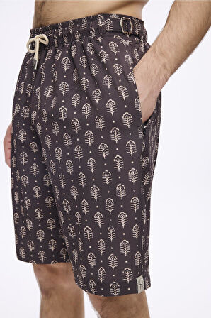 Haşema Kemer Toka Detaylı Bej Erkek Kısa Havuz ve Deniz Şortu 5062