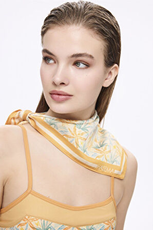 Haşema Desenli Turuncu Renk 4 Parça Yarı Kapalı Mayo - Tulum Takımı 5055