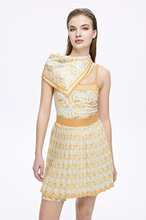 Haşema Desenli Turuncu Renk 4 Parça Yarı Kapalı Mayo - Tulum Takımı 5055