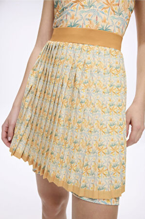 Haşema Desenli Turuncu Renk 4 Parça Yarı Kapalı Mayo - Tulum Takımı 5055