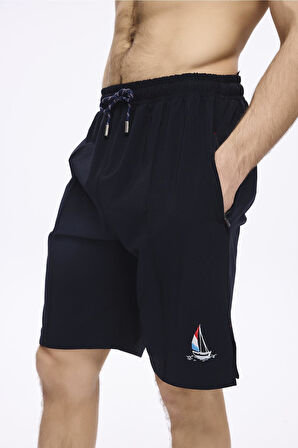 Haşema Yelken Nakışlı Lacivert Erkek Kısa Havuz ve Deniz Şortu 5064