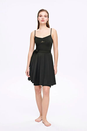 Haşema Parlak Kumaş Siyah 3 Parça Yarı Kapalı Mayo - Tulum Takımı 5053