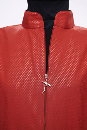 Haşema Kemer Toka Detaylı Dokulu Kumaş Kırmızı 5 Parça Tam Tesettür Mayo Takımı 5052