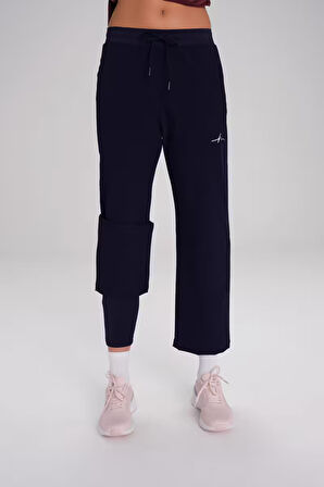 Haşema Active Çift Katmanlı Taytlı Boru Paça Lacivert Spor Pantolonu Eşofman Altı ACT-3