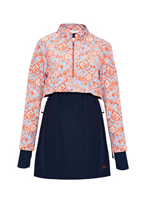 Haşema Esila Mavi Kırmızı Çiçek Desenli 5 Parça Tam Tesettür Mayo Takımı 2934