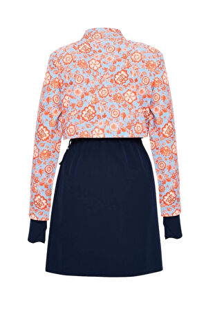 Haşema Esila Mavi Kırmızı Çiçek Desenli 5 Parça Tam Tesettür Mayo Takımı 2934