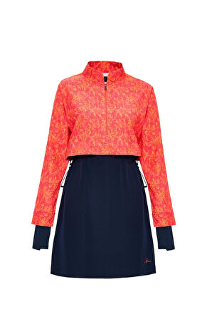 Haşema Esila Turuncu Çiçek Desenli 5 Parça Tam Tesettür Mayo Takımı 2934