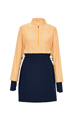 Haşema Esila Sarı Dalga Desenli 5 Parça Tam Tesettür Mayo Takımı 2934