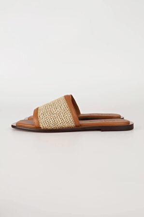 Haşema Kadın Hasır Detaylı Kahverengi Terlik 110-15