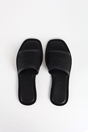 Haşema Kadın Hasır Detaylı Siyah Terlik 110-15