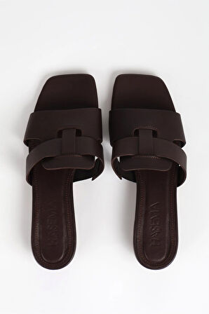 Haşema Kadın Deri Kahverengi Terlik 9760