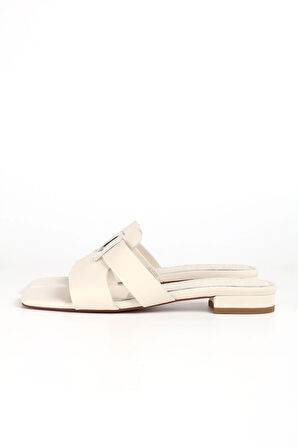 Haşema Kadın Deri Ekru Terlik 9760