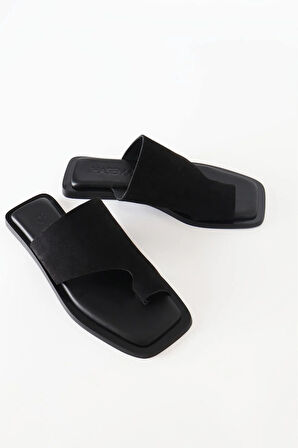 Haşema Kadın Süet Siyah Terlik 2221