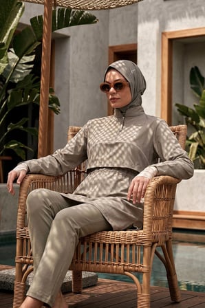Haşema Esila Açık Yeşil 5 Parça Jileli Tam Tesettür Mayo Takımı 5078