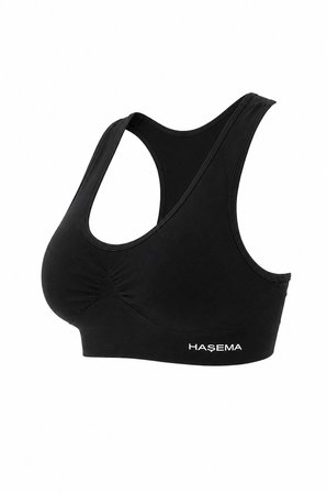 Haşema Çapraz Sırtlı Toparlayıcı Siyah Mayo İçi Spor Büstiyer 6072