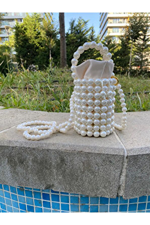 El Örmesi - İnci Parıltısıyla Askılı Silindir Çanta- Günlük ,Özel Gün (Nikah,Düğün)