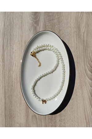 El Yapımı -İnci Zarafetinde Harfli İnci Kolye - Kişiselleştirilmiş Hediye