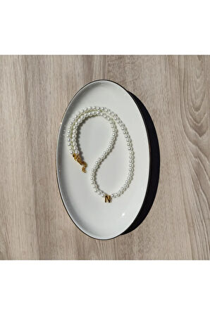 El Yapımı -İnci Zarafetinde Harfli İnci Kolye - Kişiselleştirilmiş Hediye