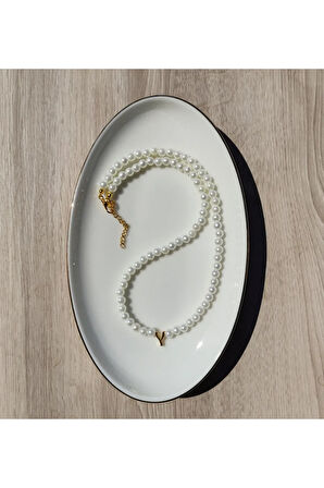 El Yapımı -İnci Zarafetinde Harfli İnci Kolye - Kişiselleştirilmiş Hediye