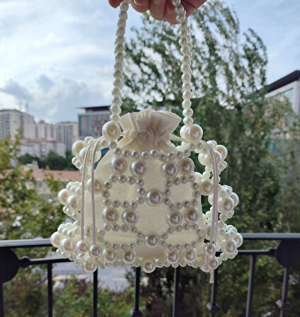El Örmesi - İnci Zarafetiyle Mini El Çantası - Günlük ,Özel Gün (Nikah,Düğün)