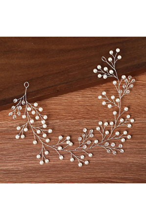 El Yapımı - Kristal İncili Özel Saç Aksesuarı - Günlük ,Özel Gün (Nikah,Düğün)