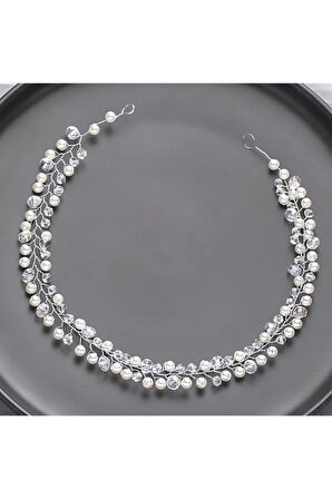 El Yapımı - Kristal İncili Özel Saç Aksesuarı - Günlük ,Özel Gün (Nikah,Düğün)