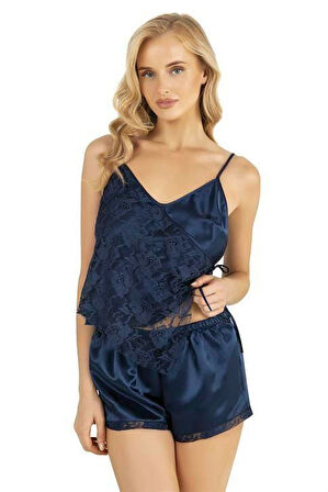 Aria's Closet Lacivert Saten Şort Takımı 9204