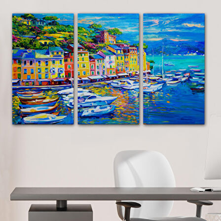 Liman Tekneleri Yağlıboya Görünüm Dekoratif Kanvas Duvar Tablosu-3461