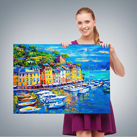 Liman Tekneleri Yağlıboya Görünüm Dekoratif Kanvas Duvar Tablosu-3461