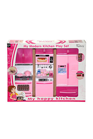 My Happy Kitchen Modern 3'lü Mutfak Seti Eğitici Oyuncak Evcilik Seti  Oyuncak Buzdolabı Fırın