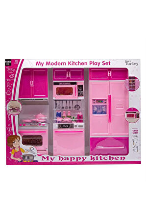 My Happy Kitchen Modern 3'lü Mutfak Seti Eğitici Oyuncak Evcilik Seti  Oyuncak Buzdolabı Fırın