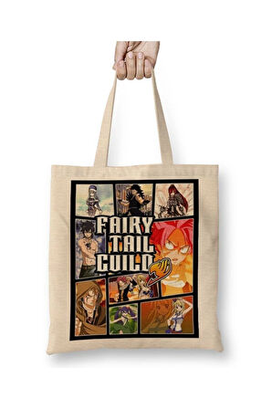 Fairy Tail Guild Anime Gta Style Beyaz Bez Çanta Uzun Saplı Alışveriş Çantası Plaj Çantası