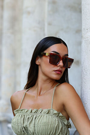 Leopar Kahverengi Cam Güneş Gözlüğü