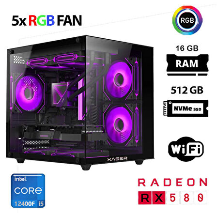 Xaser Cube X150 i5 12400F 16GB Ram 512GB M.2 NVMe SSD 8GB RX580 Masaüstü Oyuncu Bilgisayarı