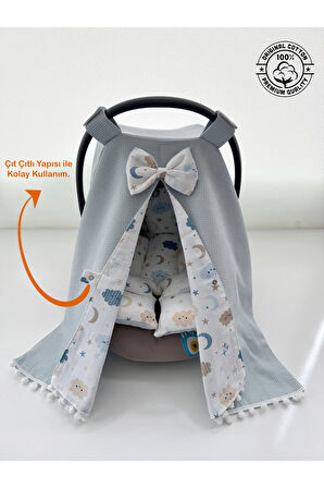 Mavi Waffle Kumaş Organik Puset Örtüsü ve Minderi