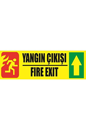 Fosforlu Fotolümen Levha Yangın Çıkışı Fire Exıt Yönlendirme Yukarı Ok 10x30 cm
