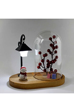 Yılbaşı Kardan Adam Kokina Oval Ahşap Fanus