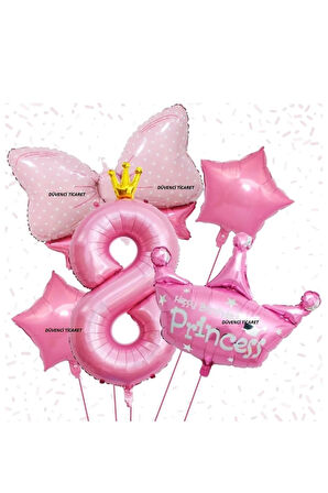 PRENSES TAÇ FİYONK FOLYOLU YAŞ SET BALON 5 Lİ SET