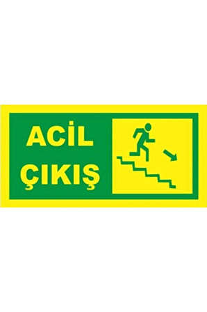 Fosforlu Fotolümen Levha Acil Çıkış Yönlendirme Sağ Merdiven Aşağı Ok 12x24 cm