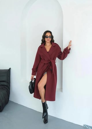 Kadın Apolet Detay Oversize Bordo Kaşe Kaban