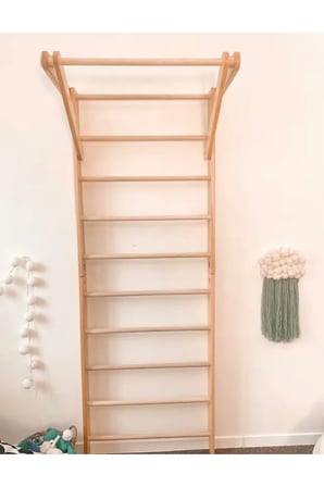 DizyWood Ahşap İsveç Duvarı – Tırmanma Merdiveni ve Egzersiz Barı