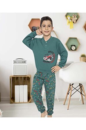Erkek Çocuk Interlok Yeşil Pijama Takımı