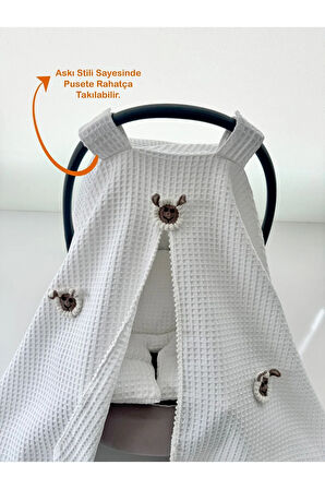 Puset Örtüsü Ve Minderi Beyaz Waffle Kumaş Organik Kuzu Tasarım