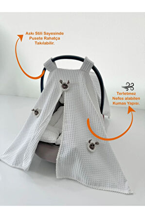 Puset Örtüsü Ve Minderi Beyaz Waffle Kumaş Organik Kuzu Tasarım