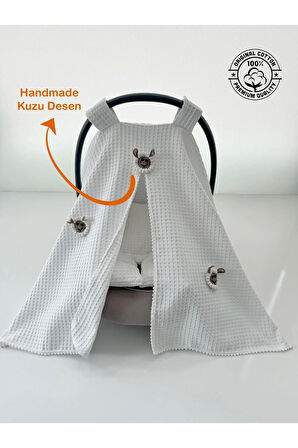 Puset Örtüsü Ve Minderi Beyaz Waffle Kumaş Organik Kuzu Tasarım