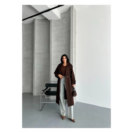 Laura Kuşaklı Yeni Sezon Astarlı Premium Kalite Rahat Kalıp Kadın Kaşe Kaban Mont