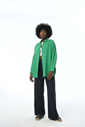 KADIN OVERSIZE KESİM DÜZ RENK GÖMLEK