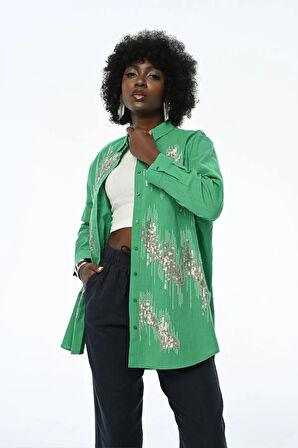 KADIN PAYETLİ OVERSIZE KESİM GÖMLEK
