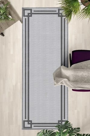 Sevde Antrasit Çerçeve Yıkanabilir Yolluk Halı Kaymaz Taban Salon Mutfak