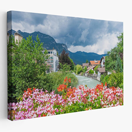 Almanya Garmich-partenkirche de Güzel Bir Nehir Manzarası Duvar Tablosu-3466